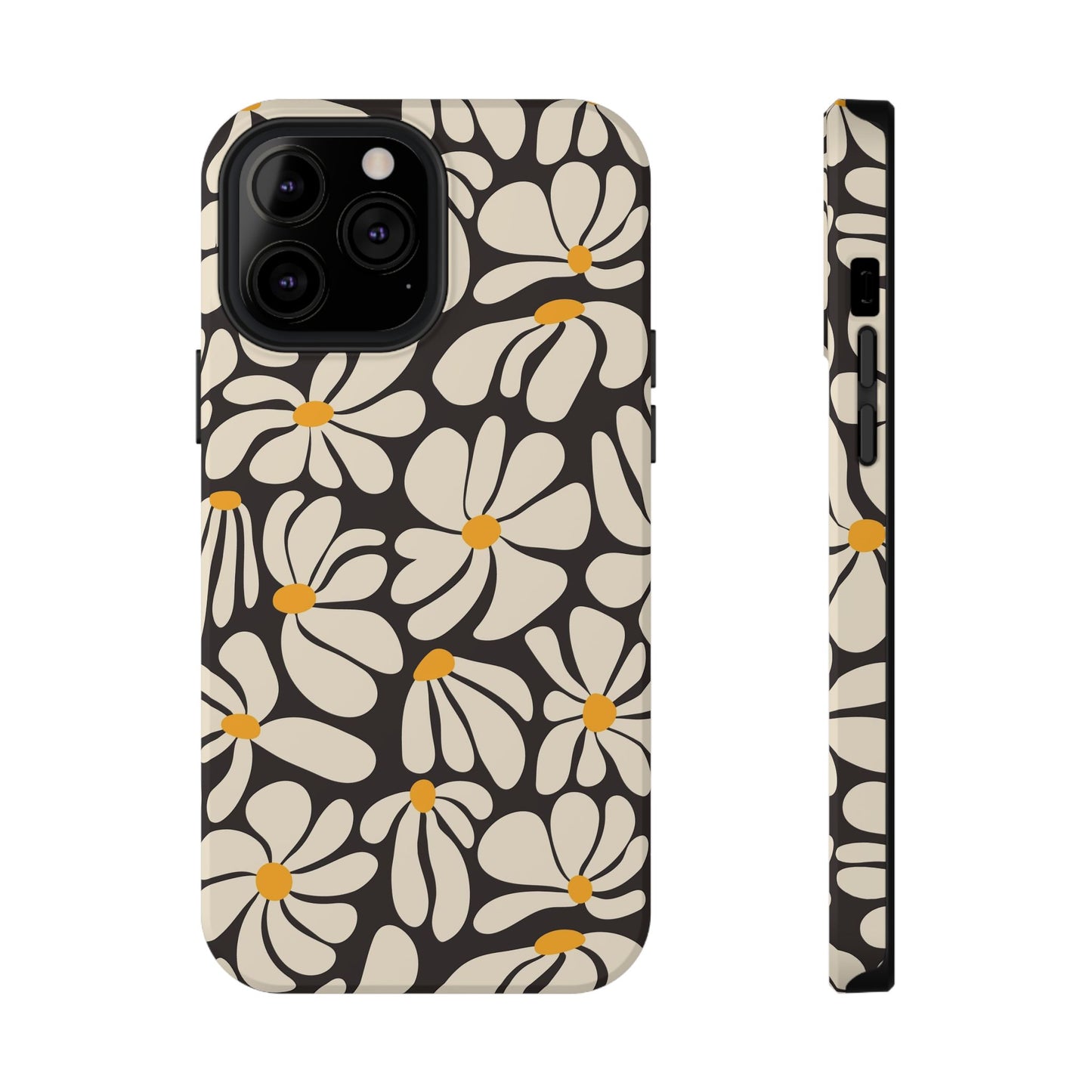 Black Retro Flowers iPhone Case