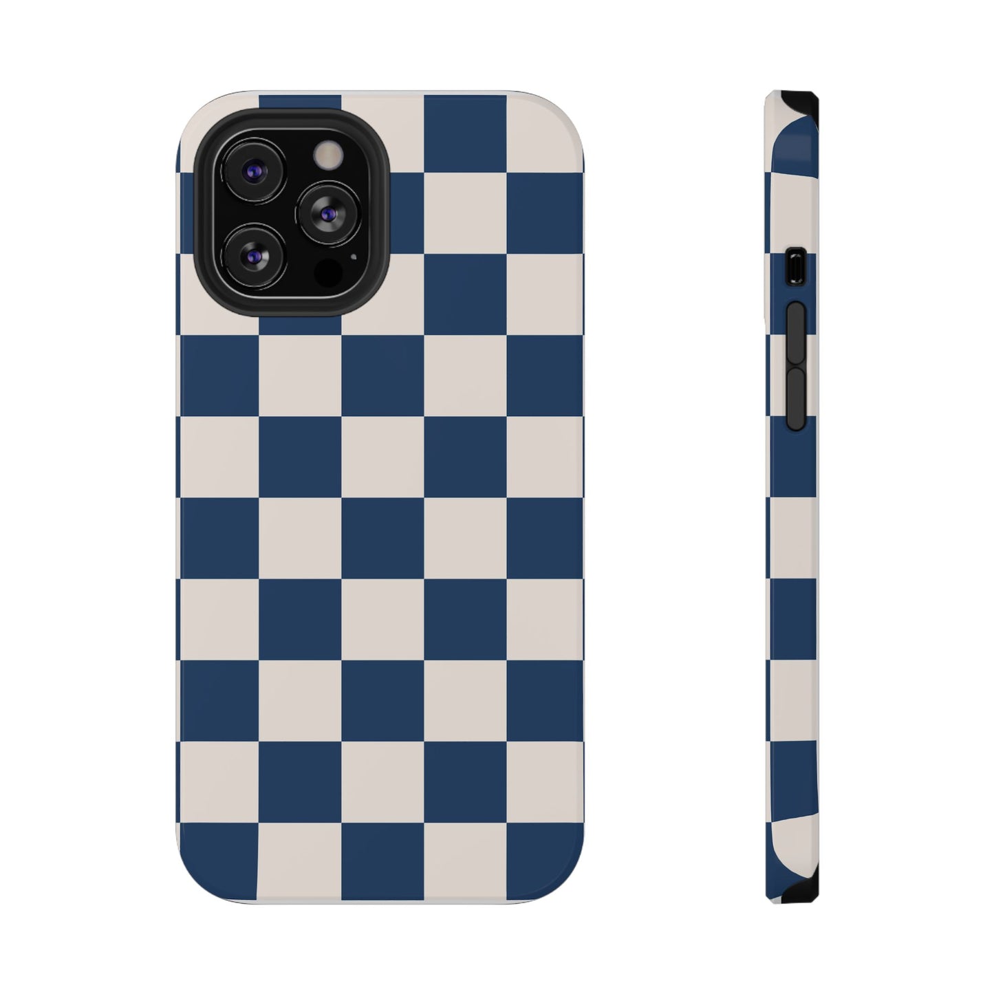 Navy & Beige Checkered iPhone Case