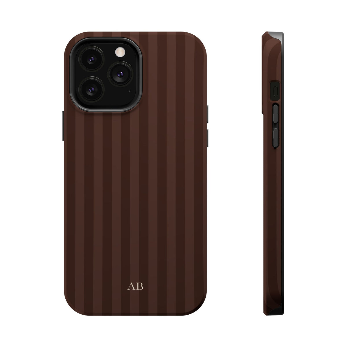 Custom Initials Mocha Stripes iPhone Case
