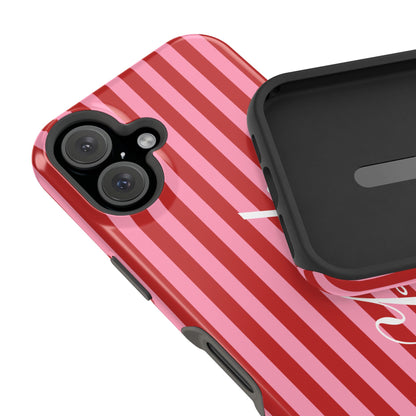 Personalized Cherry Blush Stripes iPhone Case