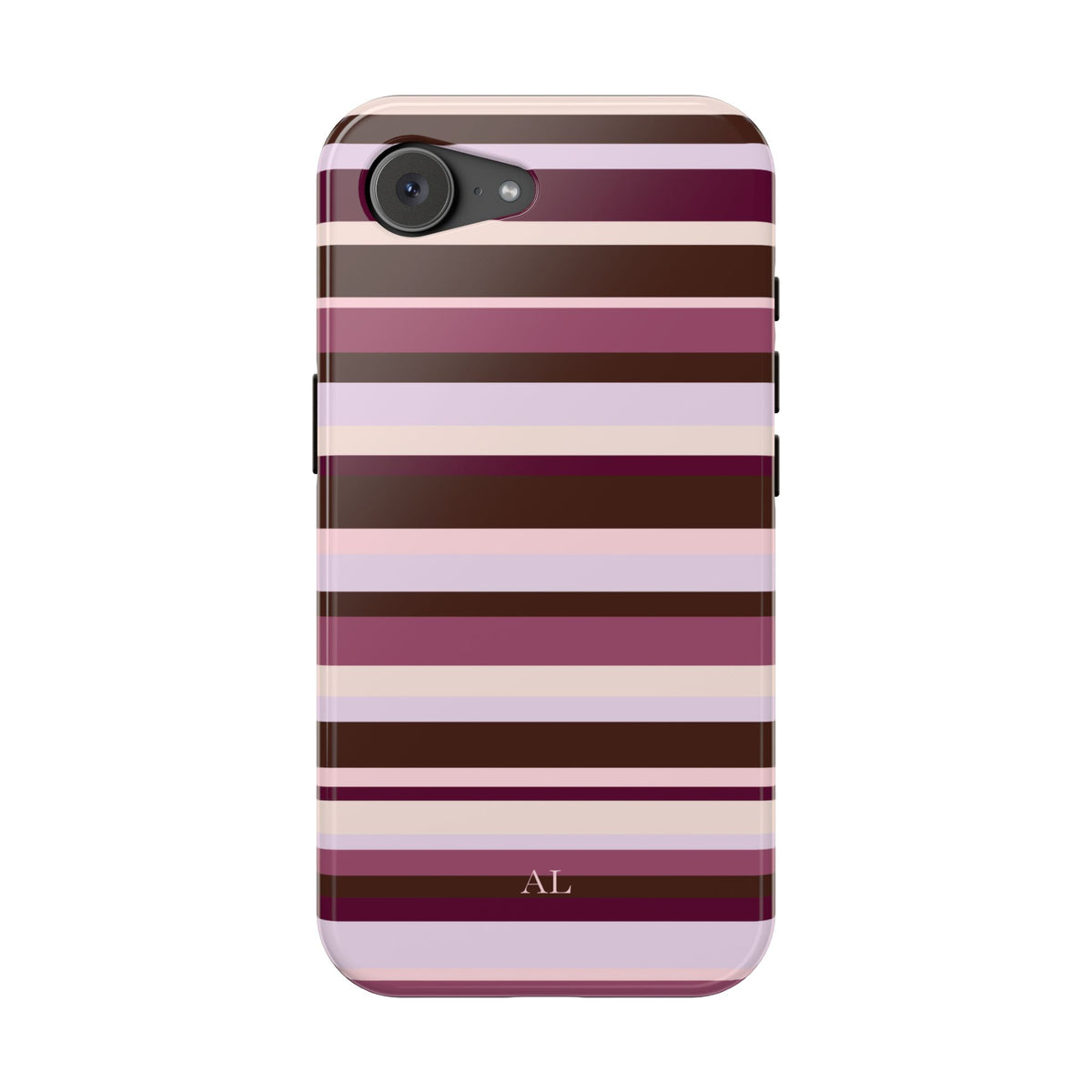 Custom Initials Berry Mocha Stripes iPhone Case