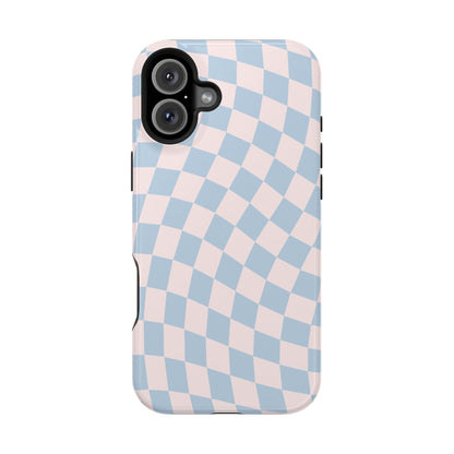Pink & Blue Wavy Checkered iPhone Case