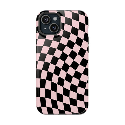Pink & Black Wavy Checkered iPhone Case