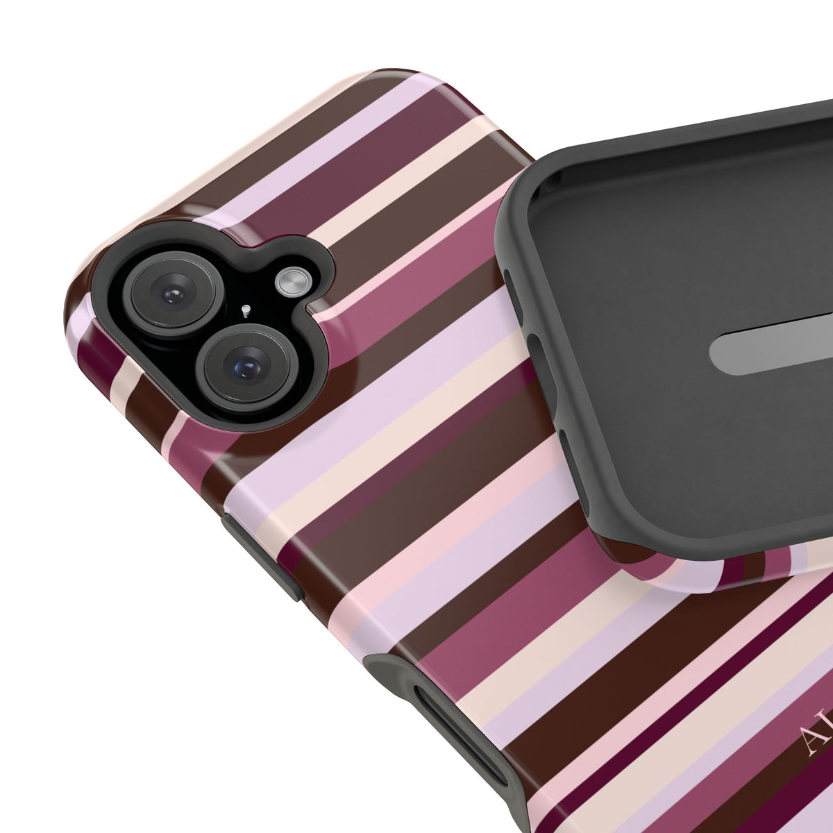Custom Initials Berry Mocha Stripes iPhone Case