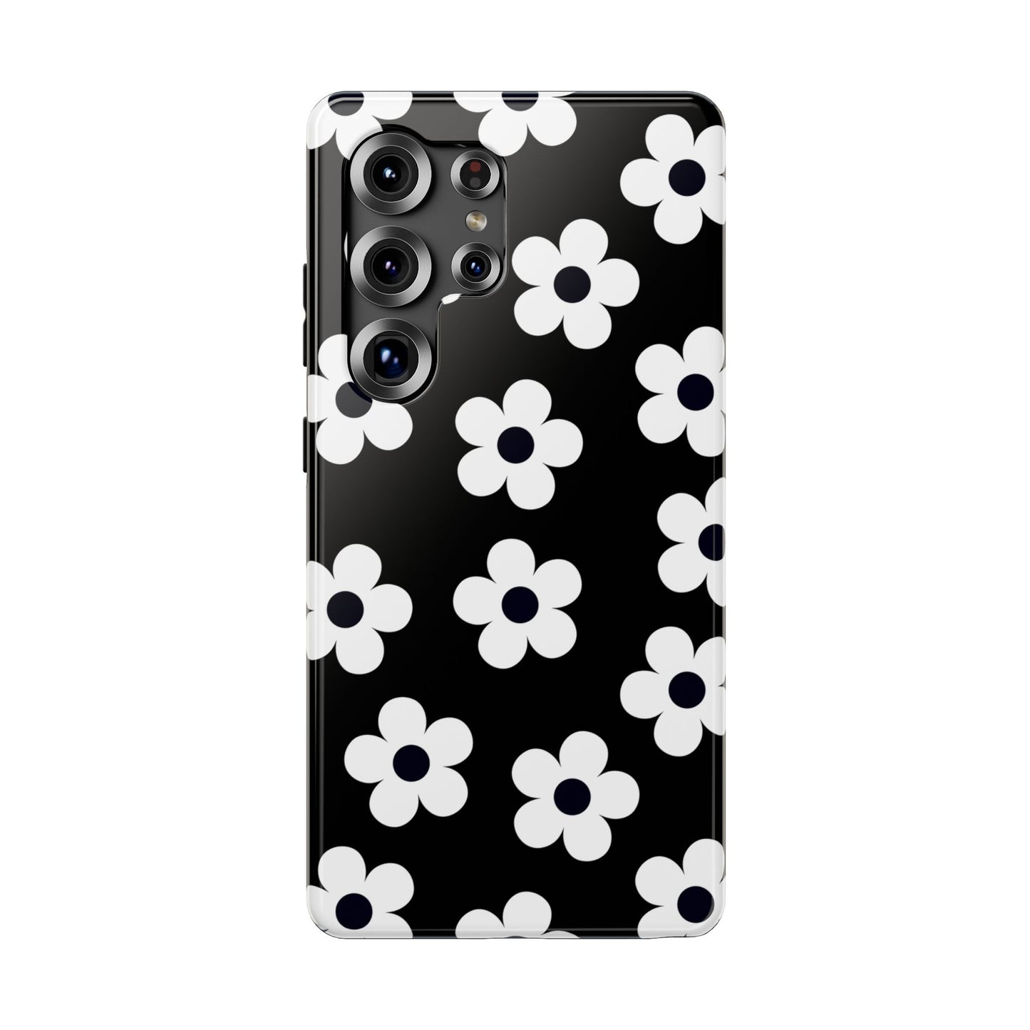 Black Retro Flowers Samsung Case