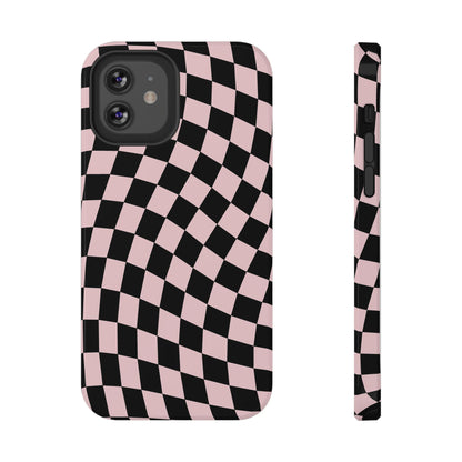 Pink & Black Wavy Checkered iPhone Case