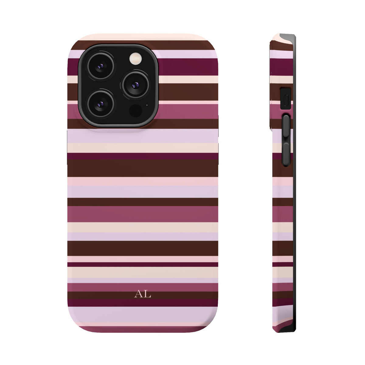 Custom Initials Berry Mocha Stripes iPhone Case