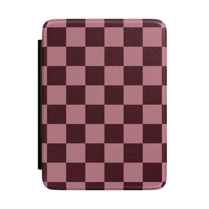 Burgundy & Pink Checkered Kindle Case