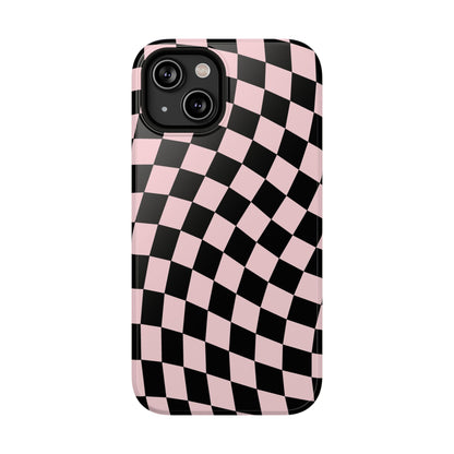 Pink & Black Wavy Checkered iPhone Case