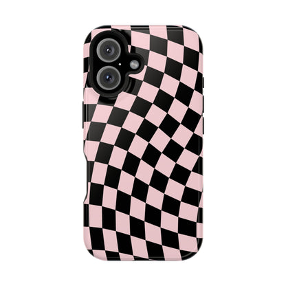 Pink & Black Wavy Checkered iPhone Case