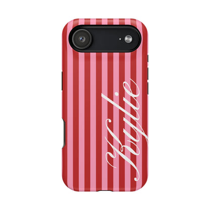 Personalized Cherry Blush Stripes iPhone Case