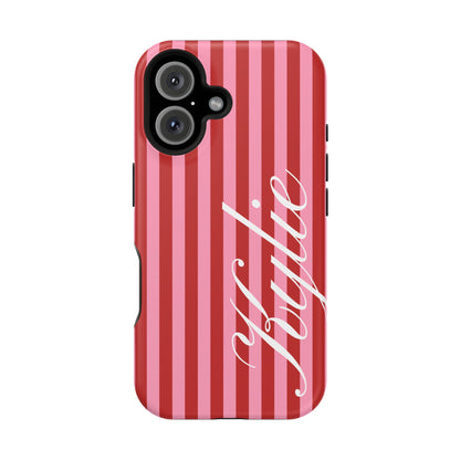 Personalized Cherry Blush Stripes iPhone Case