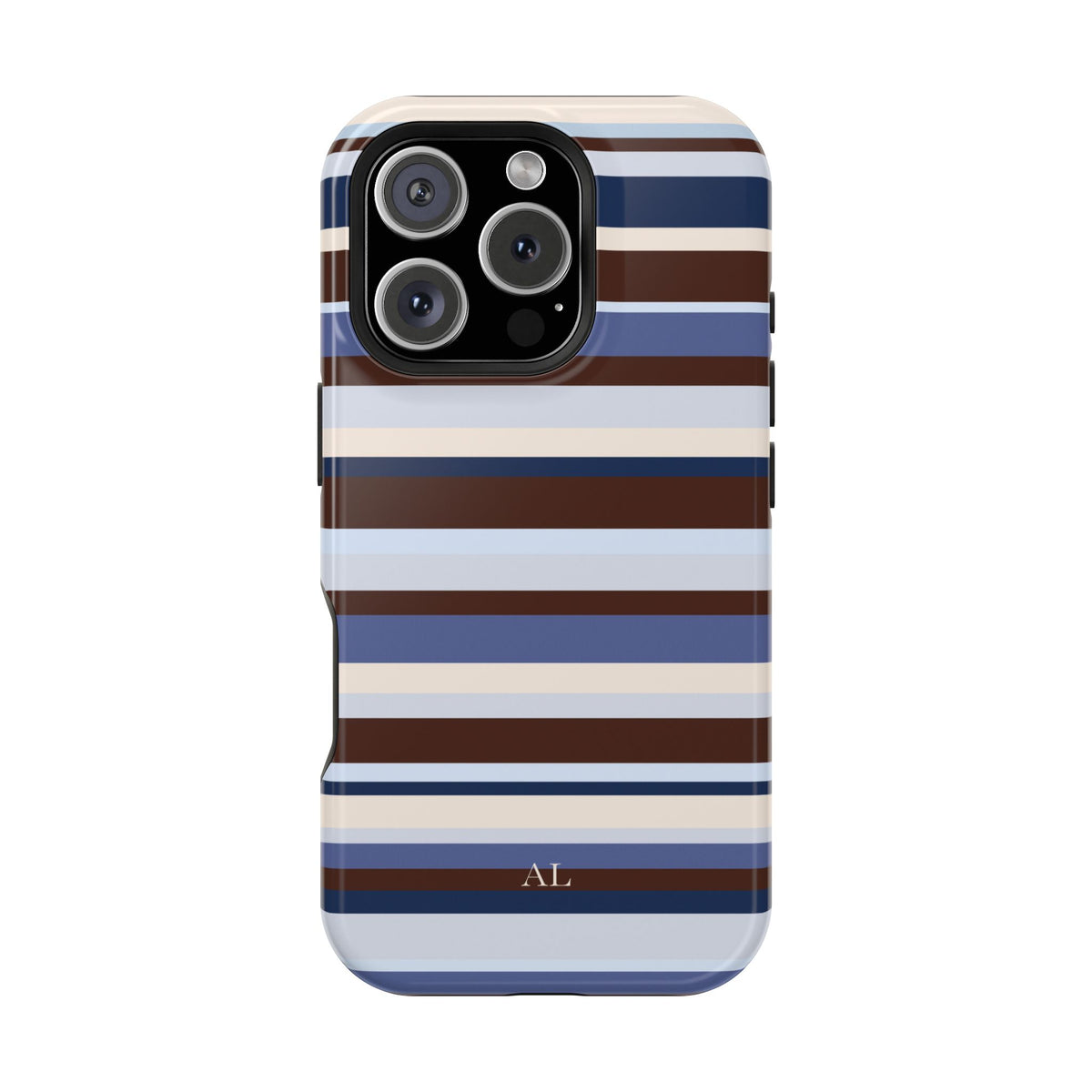 Custom Initials Blueberry Mocha Stripes iPhone Case