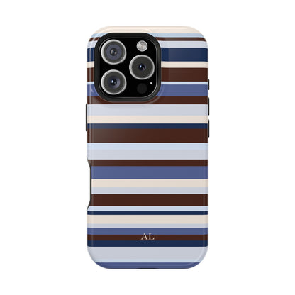 Custom Initials Blueberry Mocha Stripes iPhone Case