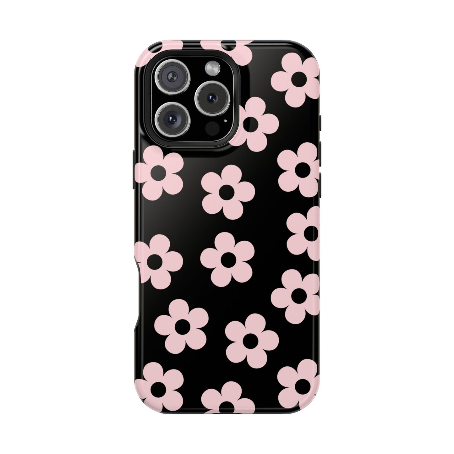 Black & Pink Retro Flowers iPhone Case