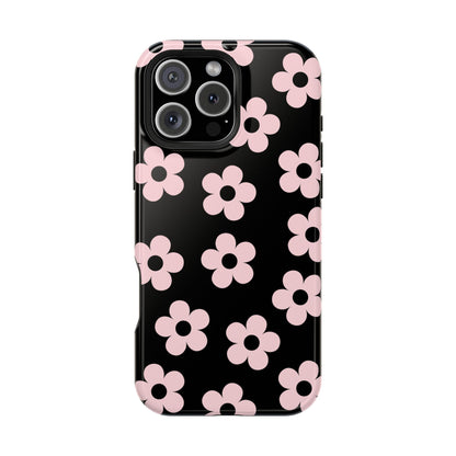 Black & Pink Retro Flowers iPhone Case