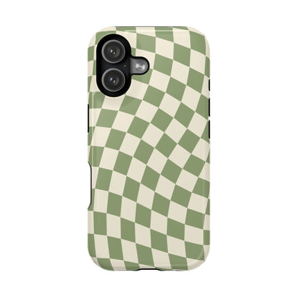 Green & Beige Wavy Checkered iPhone Case