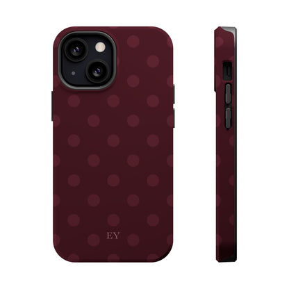 Custom Initials Burgundy Polka Dots iPhone Case