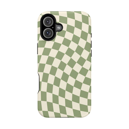 Green & Beige Wavy Checkered iPhone Case