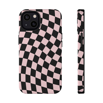Pink & Black Wavy Checkered iPhone Case