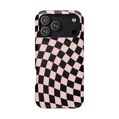 Pink & Black Wavy Checkered iPhone Case