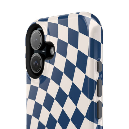 Navy & Beige Wavy Checkered iPhone Case