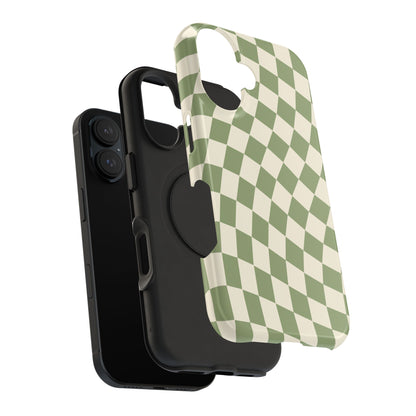 Green & Beige Wavy Checkered iPhone Case