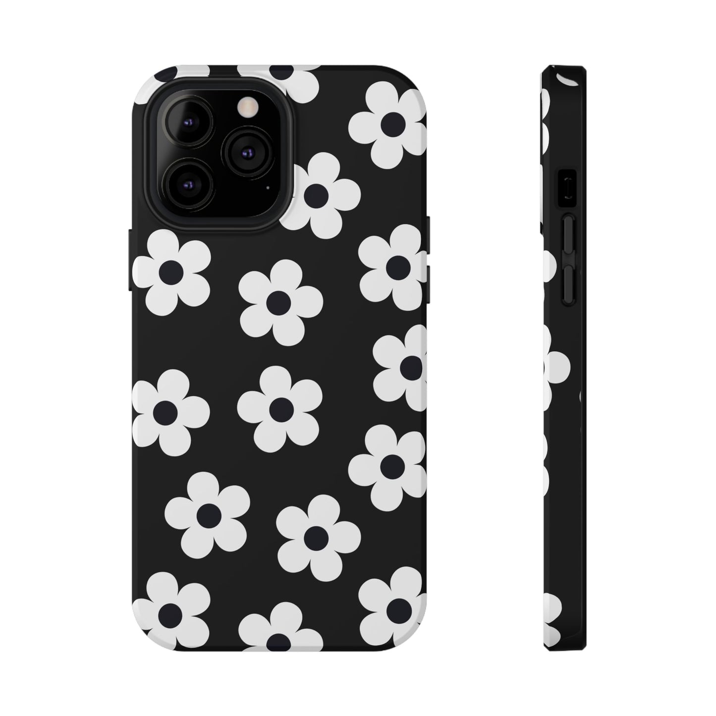 Black Retro Flowers iPhone Case