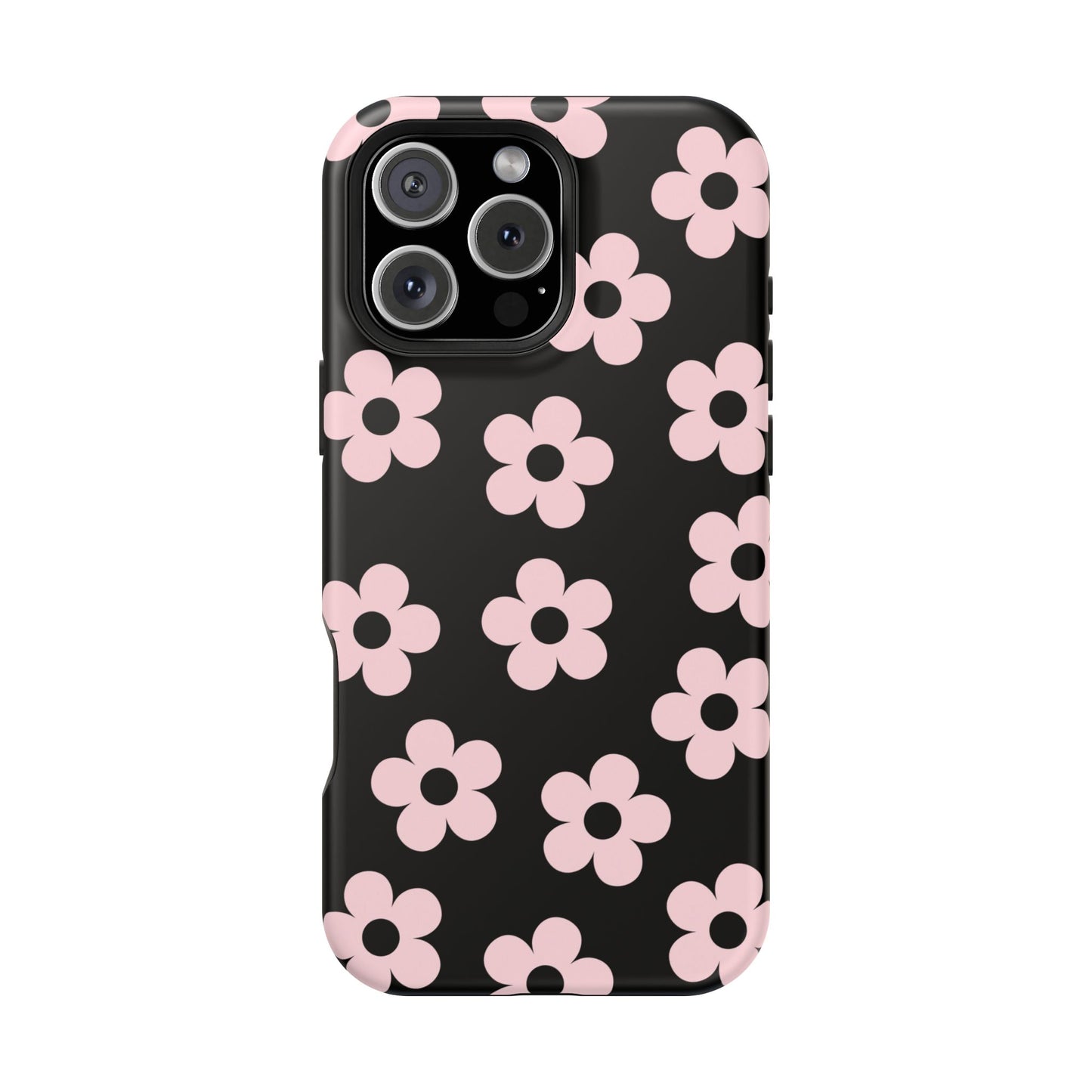 Black & Pink Retro Flowers iPhone Case