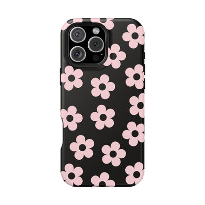 Black & Pink Retro Flowers iPhone Case