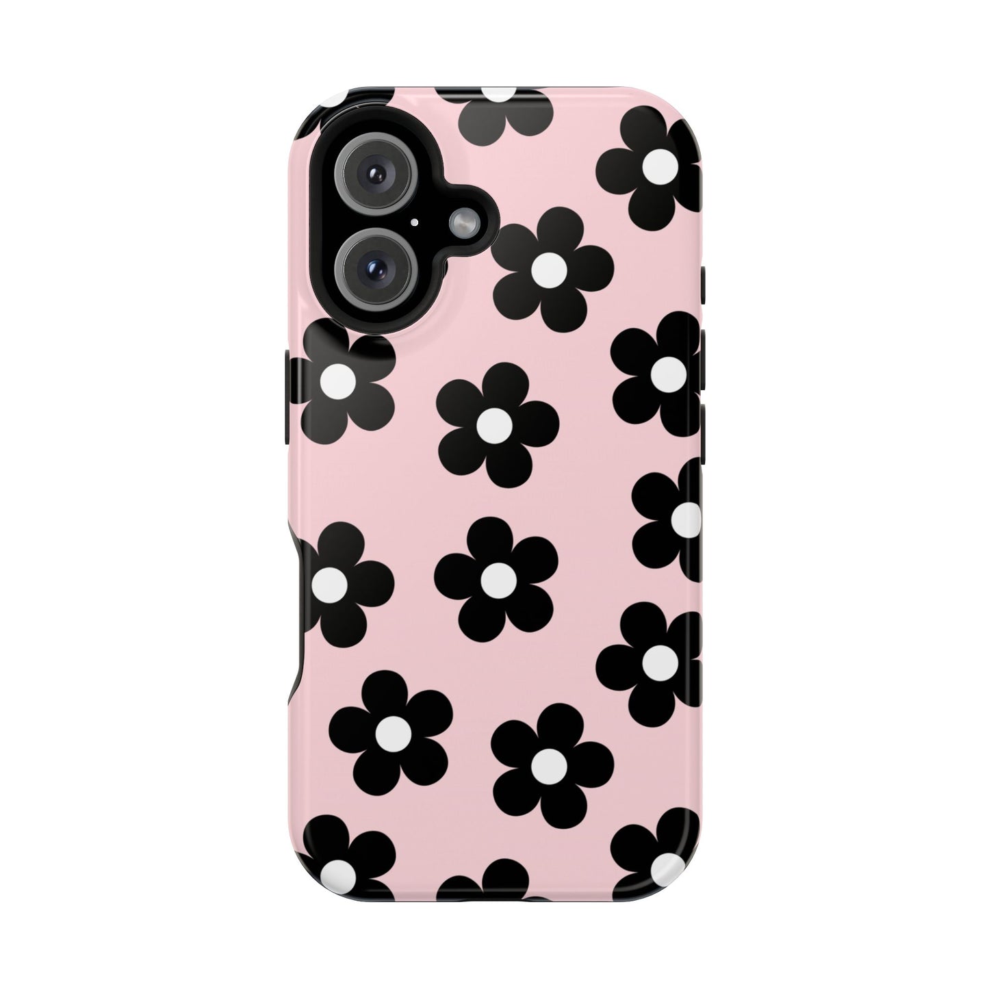 Pink & Black Retro Flowers iPhone Case