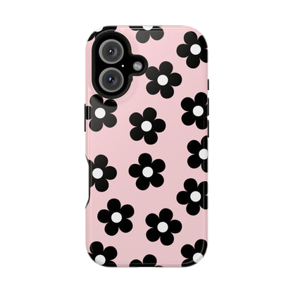 Pink & Black Retro Flowers iPhone Case