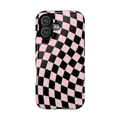 Pink & Black Wavy Checkered iPhone Case