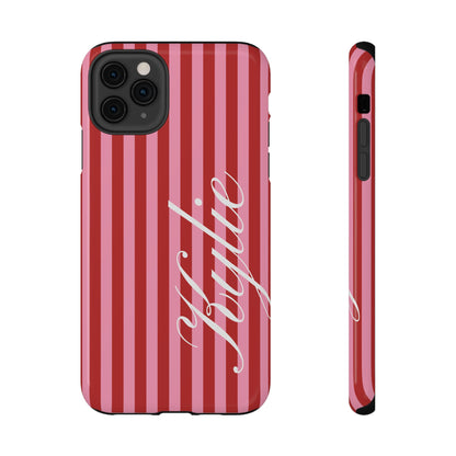 Personalized Cherry Blush Stripes iPhone Case