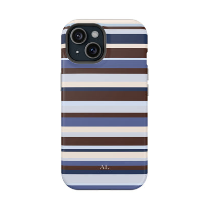 Custom Initials Blueberry Mocha Stripes iPhone Case