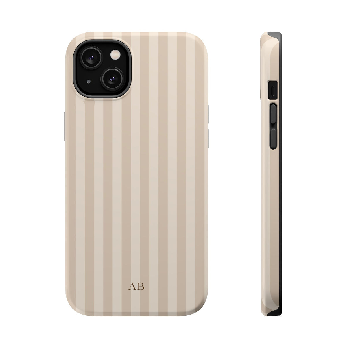 Custom Initials Beige Stripes iPhone Case