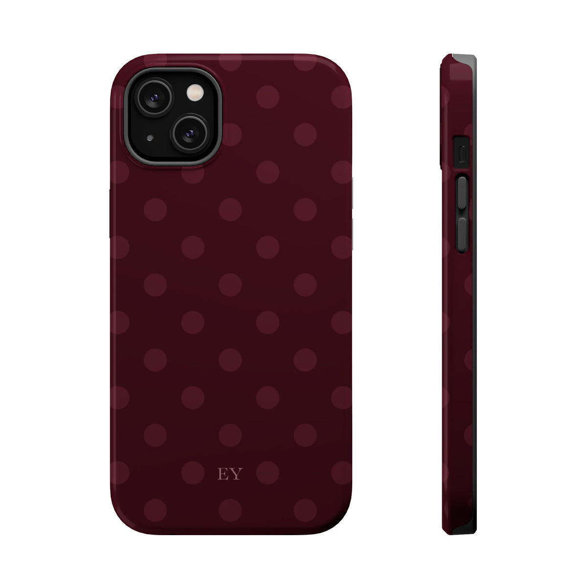 Custom Initials Burgundy Polka Dots iPhone Case