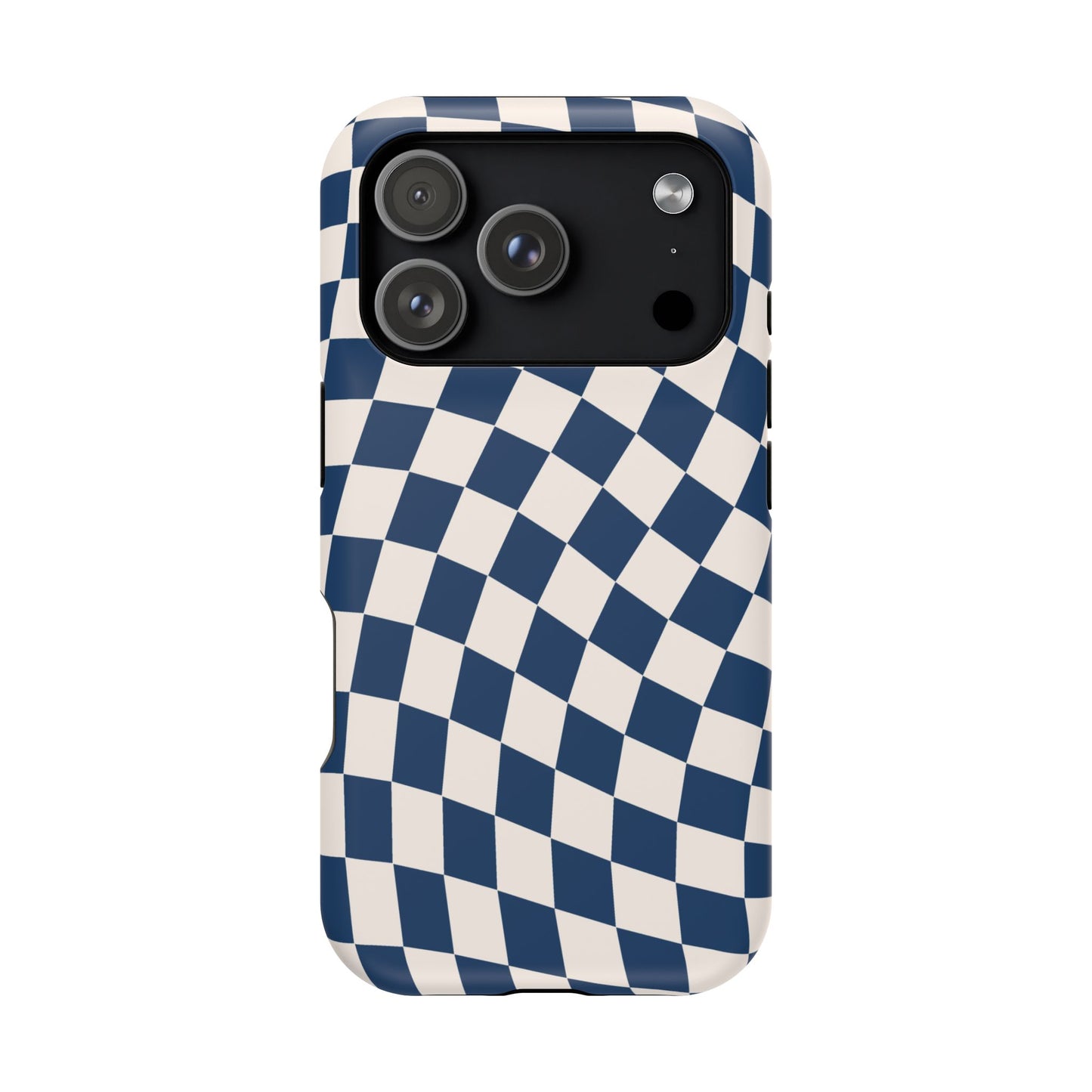 Navy & Beige Wavy Checkered iPhone Case