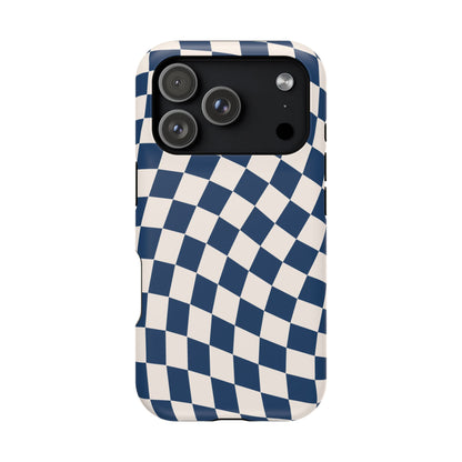 Navy & Beige Wavy Checkered iPhone Case