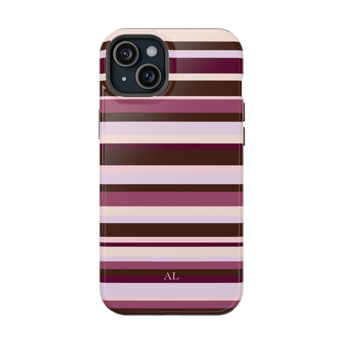 Custom Initials Berry Mocha Stripes iPhone Case