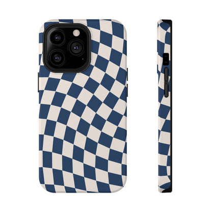 Navy & Beige Wavy Checkered iPhone Case