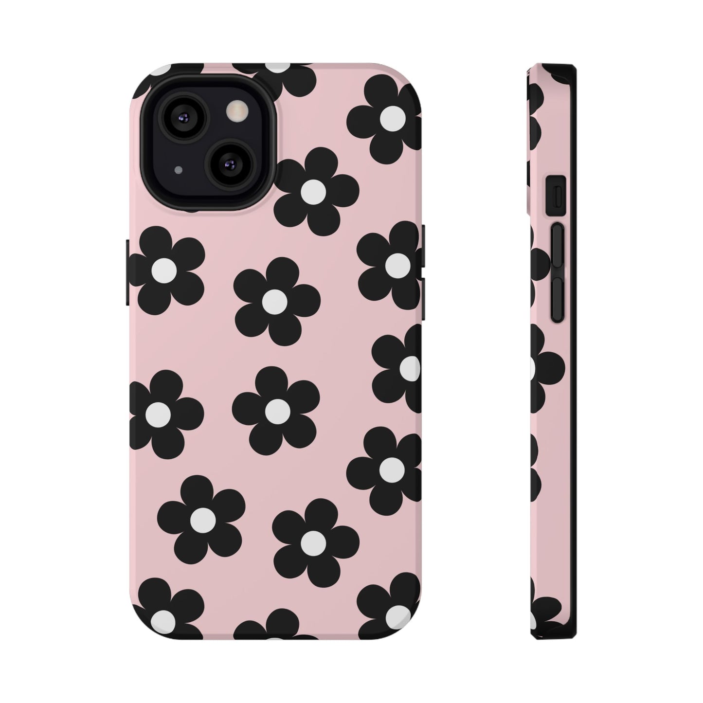 Pink & Black Retro Flowers iPhone Case