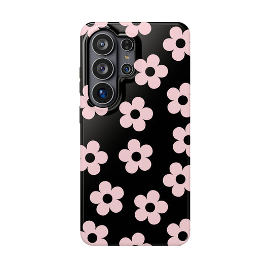 Black & Pink Retro Flowers Samsung Case