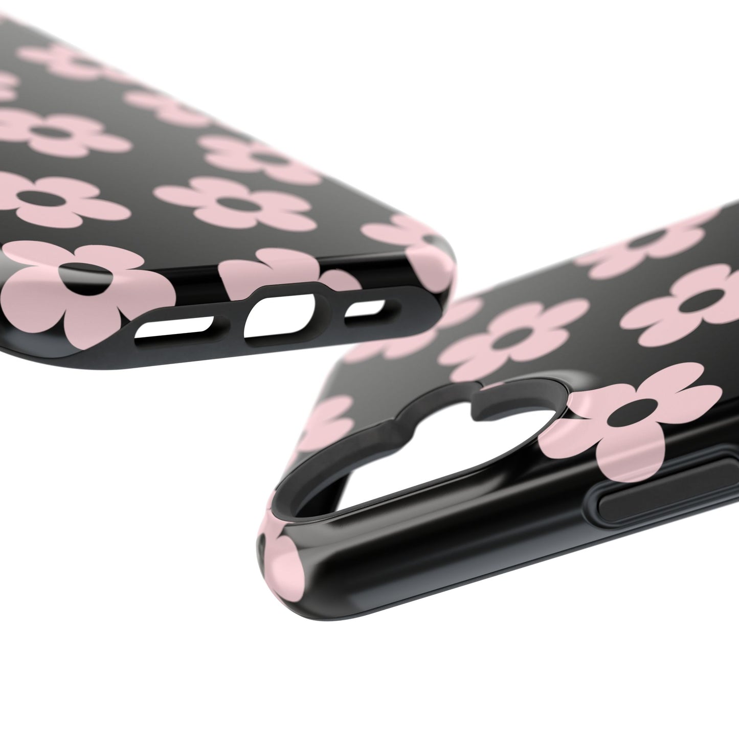 Black & Pink Retro Flowers iPhone Case