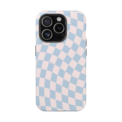 Pink & Blue Wavy Checkered iPhone Case