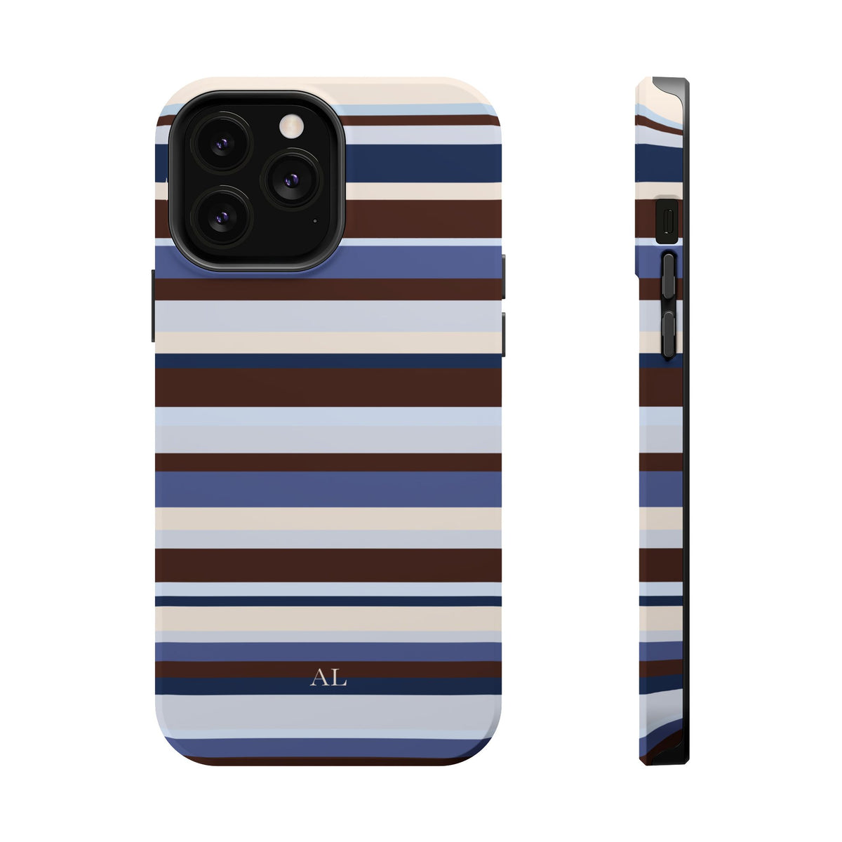 Custom Initials Blueberry Mocha Stripes iPhone Case