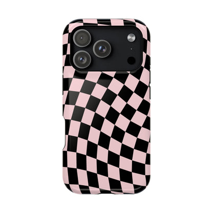 Pink & Black Wavy Checkered iPhone Case