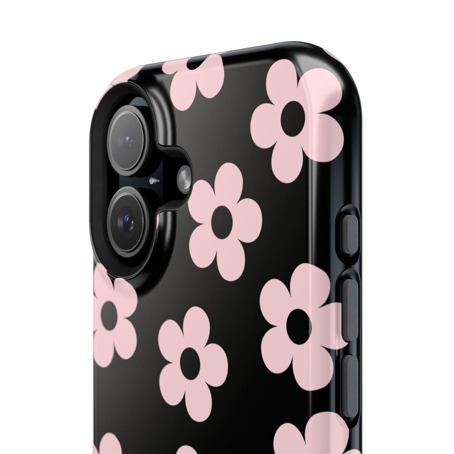 Black & Pink Retro Flowers iPhone Case