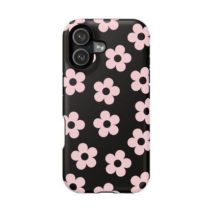 Black & Pink Retro Flowers iPhone Case