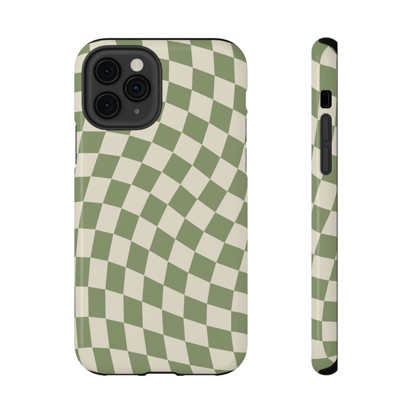 Green & Beige Wavy Checkered iPhone Case